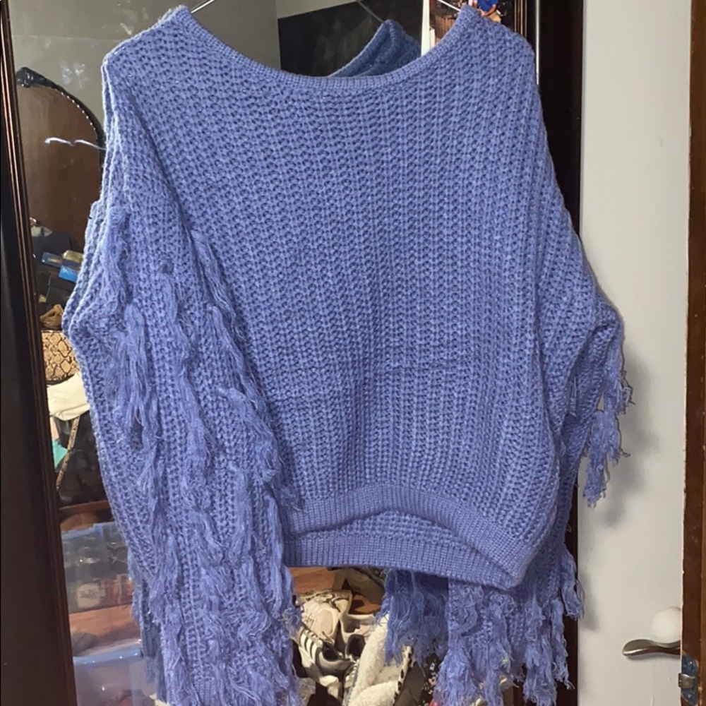 Cropped sweater with fringe sleeves!